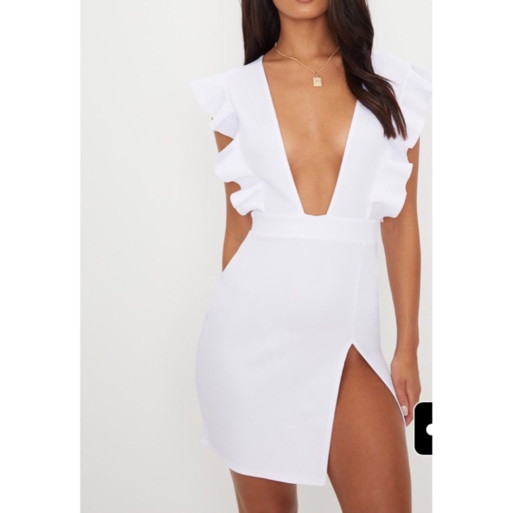 Pretty little thing split leg fringe plunge dress